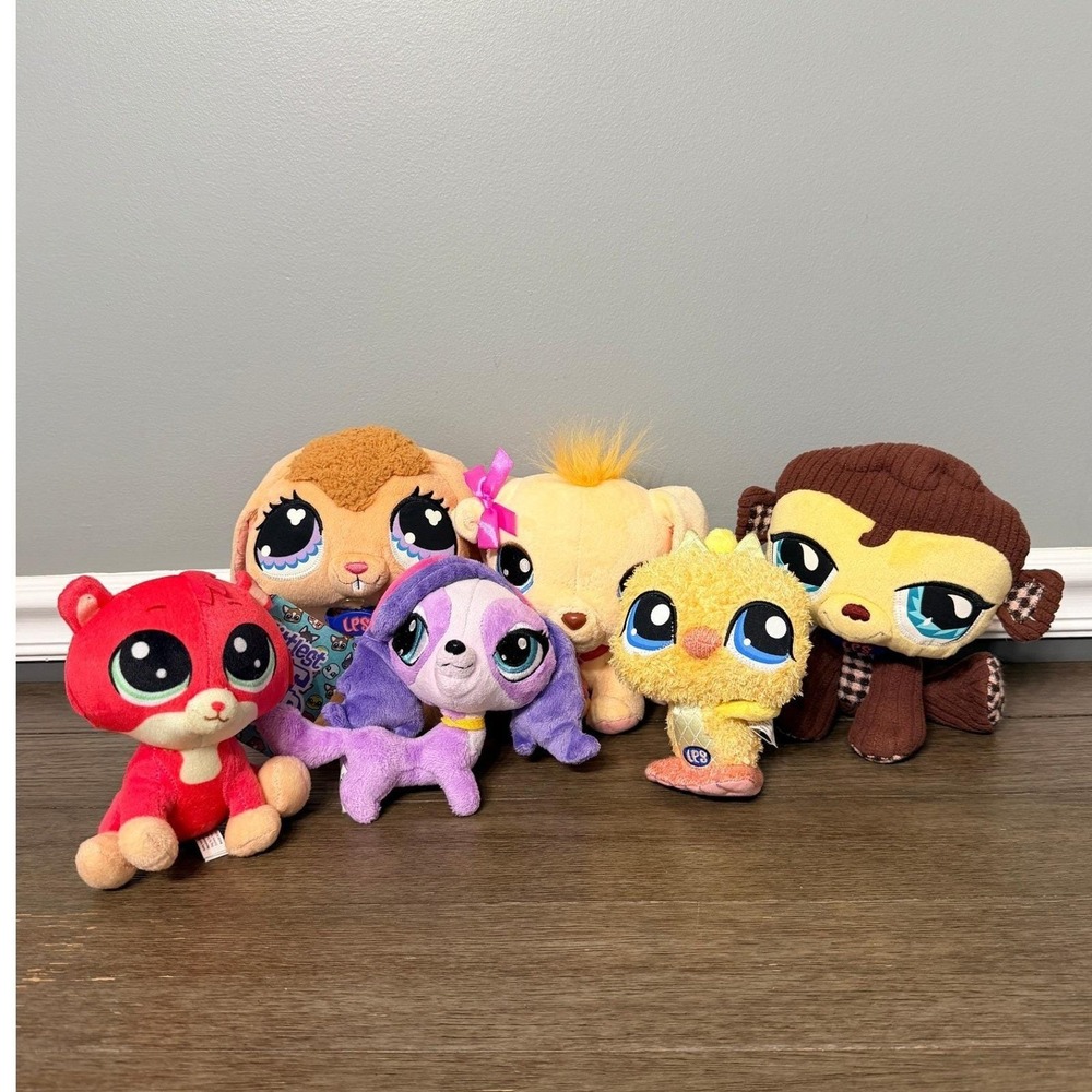 Littlest Pet Shop Plush Stuffed Animal Toys Lot 6 LPS Cat Dog Monkey Chick
